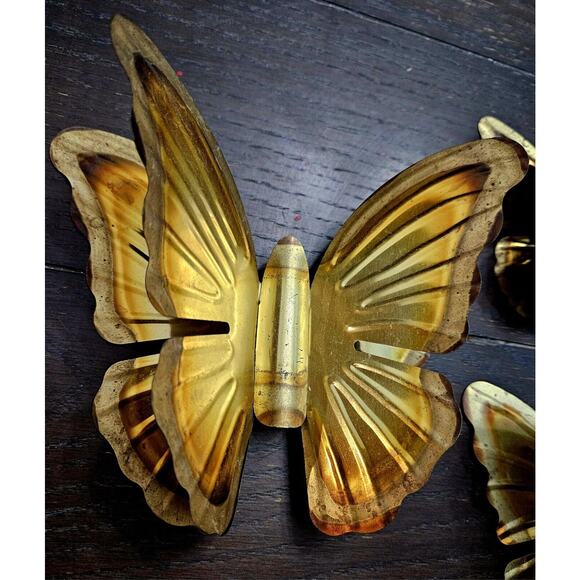 VINTAGE BRASS METAL BUTTERFLIES MCM WALL ART Set Of 3 Dimensional - Picture 2 of 4